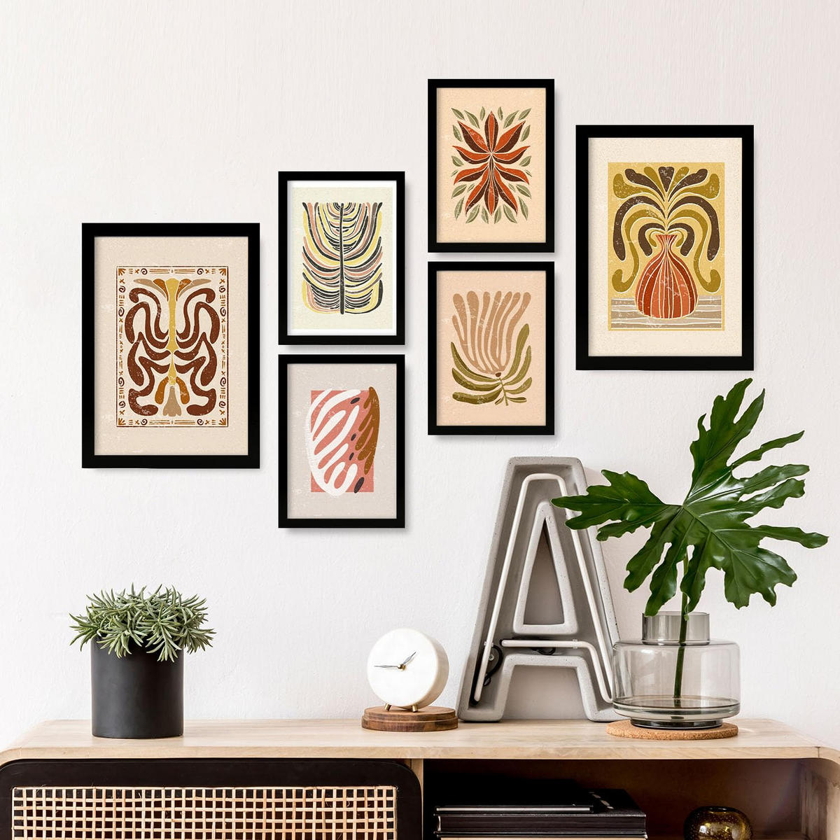 POSTER Set Mit 6 Drucken Von Stielen In Der Sammlung Ethnischer Style Drucke Dekorative Rahmen Für Ihr Zuhause Wandkunstdruck A3 & A4 Schwarzer Rahmen - Schwarz, Papier (29/3cm) - Nacnic