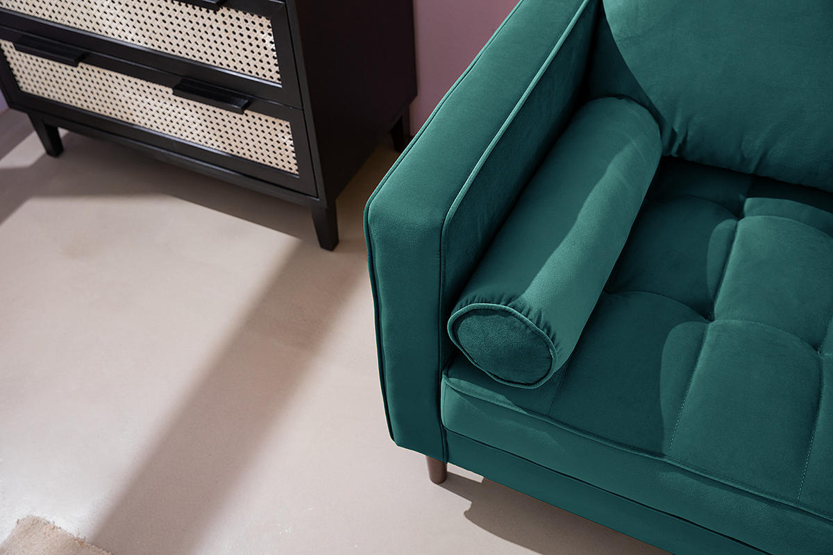 ECKSOFA - Samt - Dunkelbraun/Petrol, Birkenholz/Textil (201/155cm) - home24