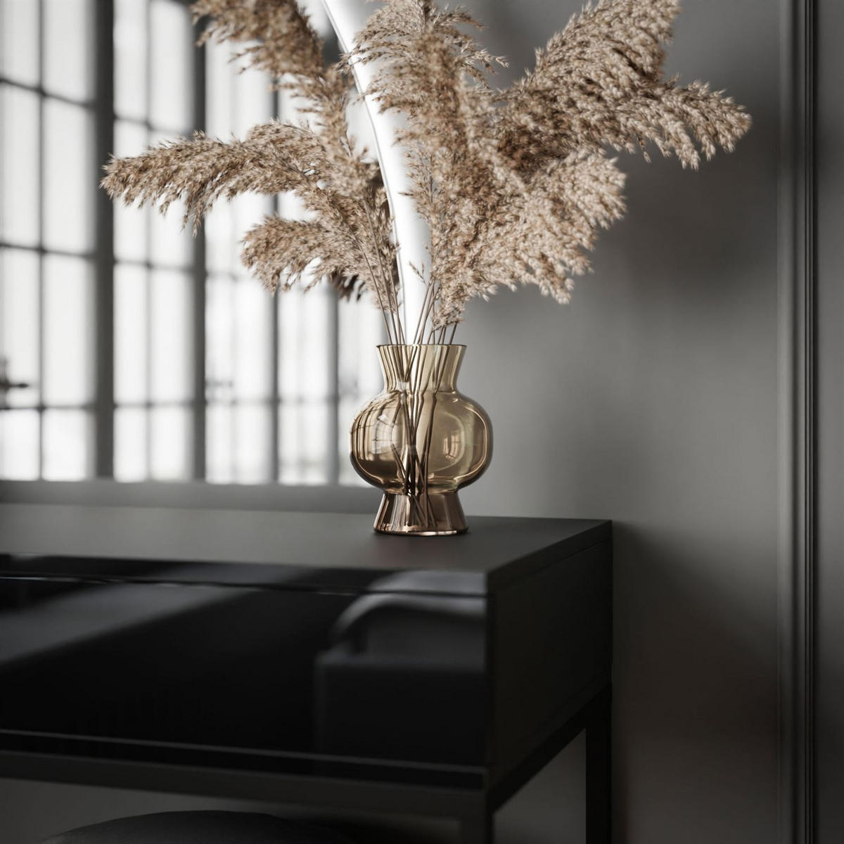 SCHMINKTISCH schwarz QUINNIE mit LED-Spiegel rechts PUSH OPEN - Schwarz Hochglanz/Schwarz, Holzwerkstoff (100/176/42cm) - Lookway