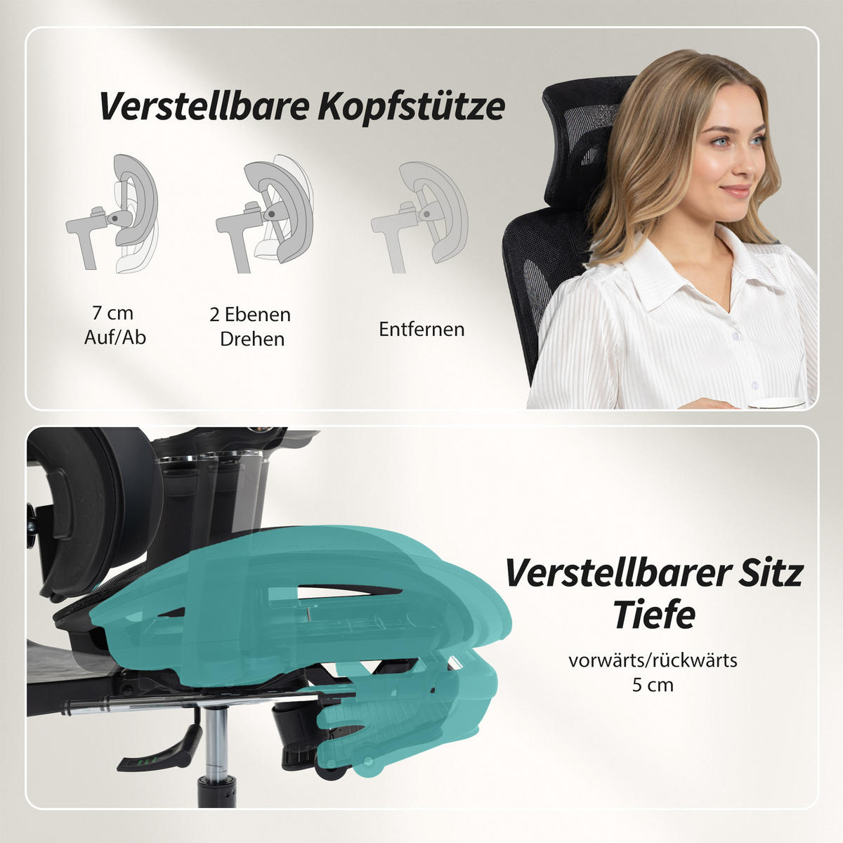 BÜROSTUHL Ergonomisch Schreibtischstuhl mit verstellbar Lenden- und Kopfstütze - Schwarz, Kunststoff/Textil (67/133/71cm) - HOMCOM