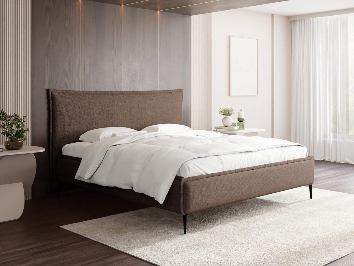 POLSTERBETT Pillow Rise mit Bettkasten, Lattenrost & hohen Metallfüßen in Braun Chenille 140x200 cm - Birkefarben/Schwarz, Holz/Holzwerkstoff (140/200cm) - WFL GROUP