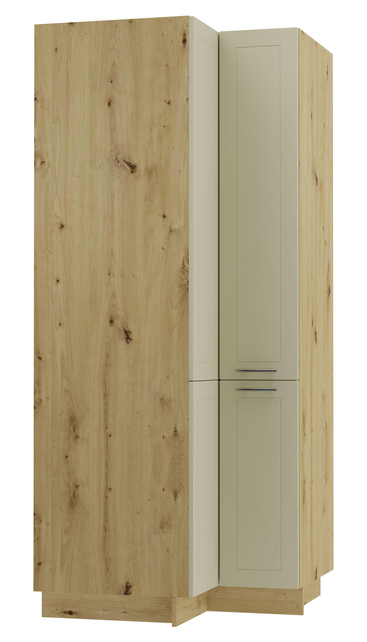 ECKVORRATSSCHRANK Kvantum D24N/207 Eiche Artisan / Vanille Matt - Creme/Eiche Artisan, Holz/Holzwerkstoff (90/207/90cm) - Feldmann-Wohnen