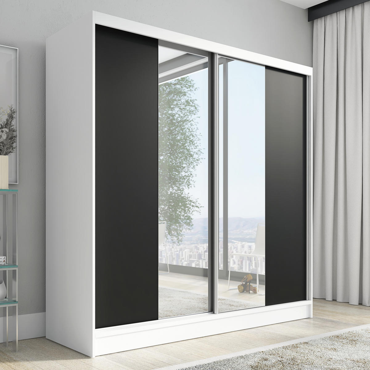 SCHWEBETÜRENSCHRANK 200 CM DUO Farbe: Weiß |schwarz - Schwarz/Weiß, Holzwerkstoff (200/215/60cm) - A&J MöbelLand