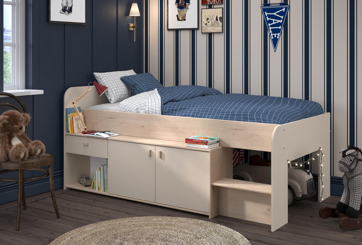 HOCHBETT Kaschmir, Jackson Eiche, Stauraumbett Bett 90 x 200 cm - Kaschmir/Eichefarben, Holzwerkstoff/Kunststoff (90/200cm) - Parisot Meuble