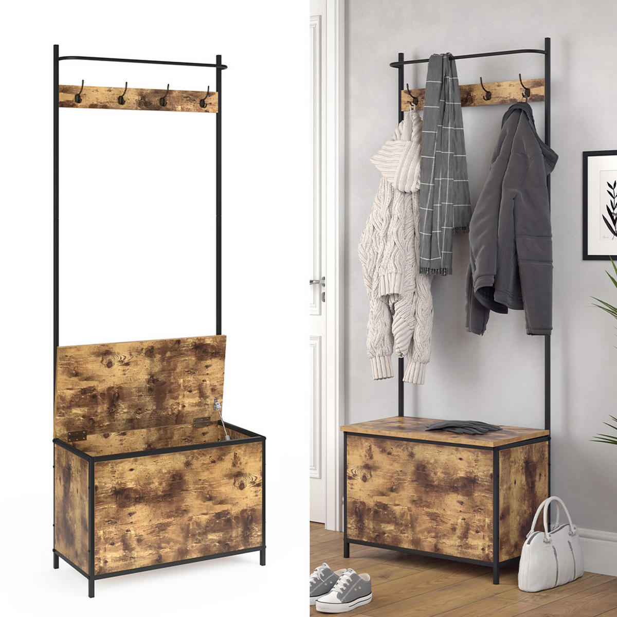 GARDEROBE Fyrk Eiche rustikal 65 x 175 cm - Wildeiche/Schwarz, Holzwerkstoff (65/175/30cm) - Vicco