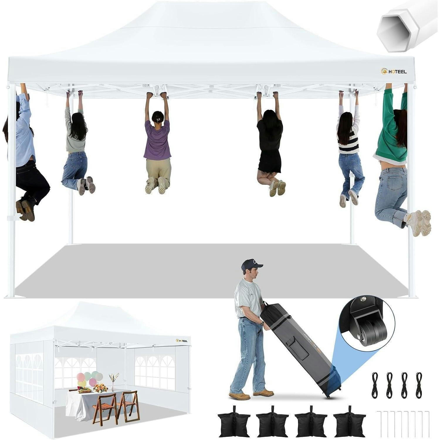 FALTPAVILLON 3x4,5m Grau mit 4 Seitenteilen Textil - Weiß, Textil (300/342/450cm)