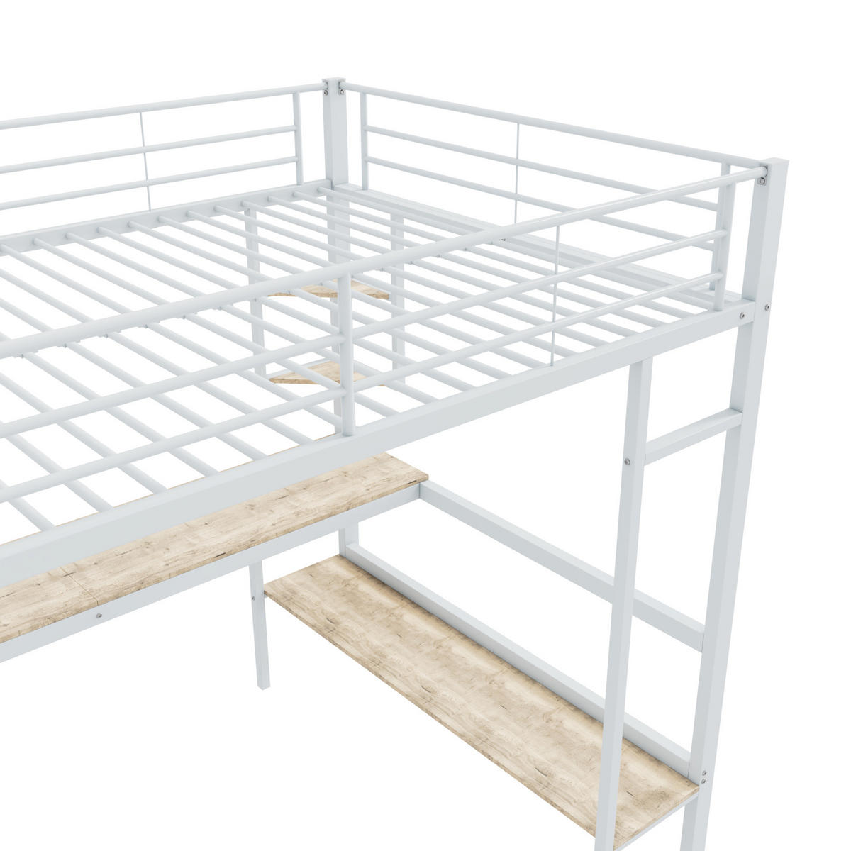 HOCHBETT 140/200 cm aus Metall mit Schreibtisch und Bücherregal, platzsparend und sicher, Weiß - Weiß, Metall (140/200cm) - Redom