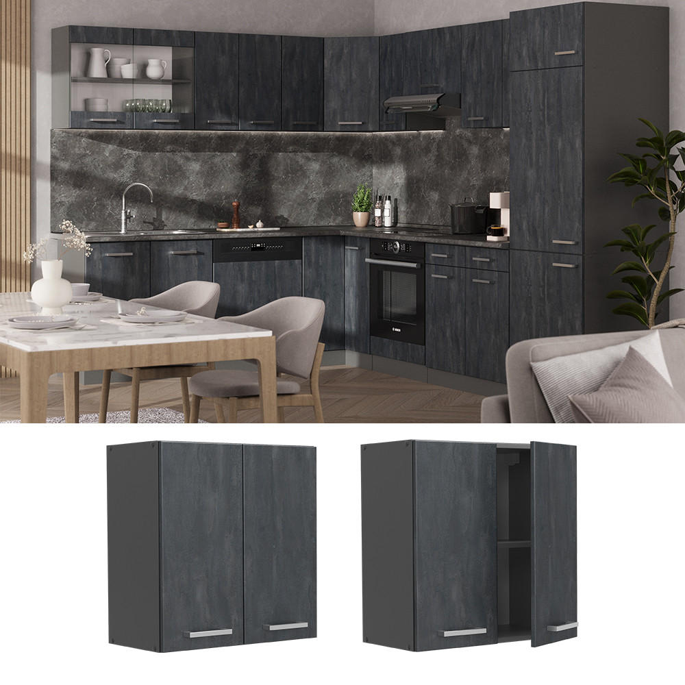 HÄNGESCHRANK R-Line Schwarz Beton 60 cm - Anthrazit/Schwarz, Holzwerkstoff (60/60/31cm) - Vicco