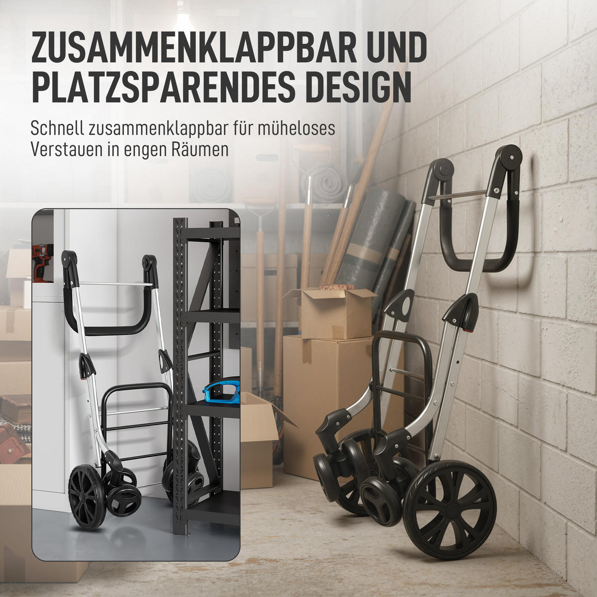 EINKAUFSTROLLEY klappbar Einkaufswagen mit Kühlfach, verstellbar Griff Grau - Schwarz/Grau, Kunststoff/Textil (44/100/58cm) - HOMCOM