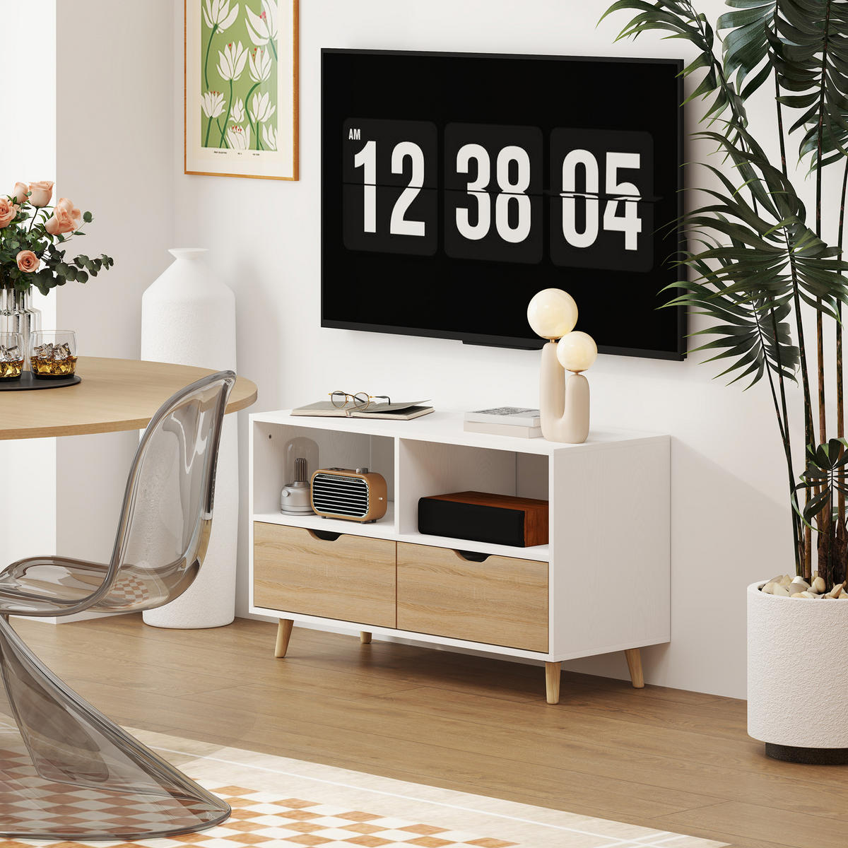 TV-SCHRANK Lowboard mit 2 Ablage, Schublade, Weiß - Weiß, Holzwerkstoff (99/58.3/39cm) - HOMCOM