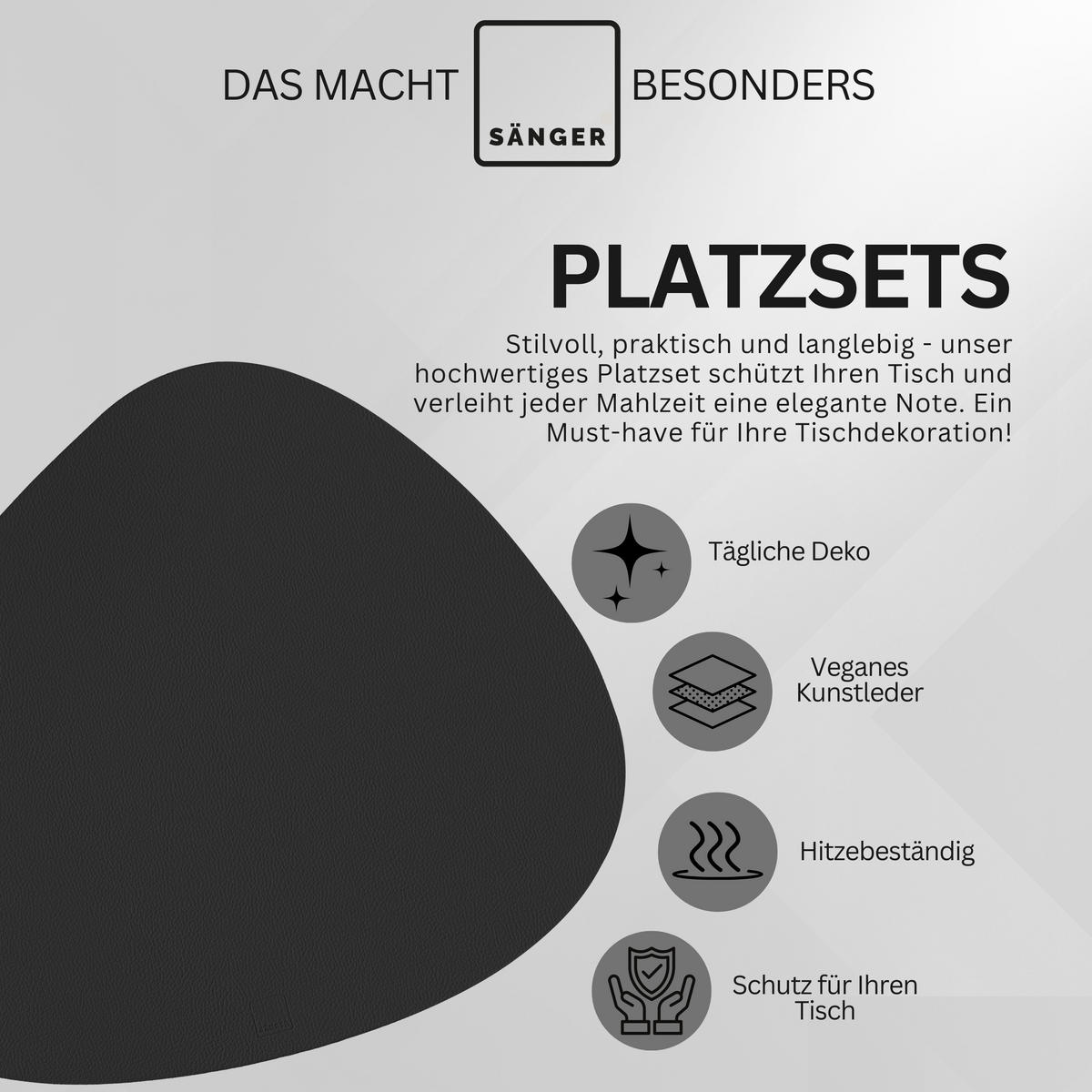 TISCHSET - Kunstleder - Doppelseitig - Schwarz/Beige - Organisch - 44x37cm - 12 Stück - Beige, Kunststoff (44/37cm) - Sänger