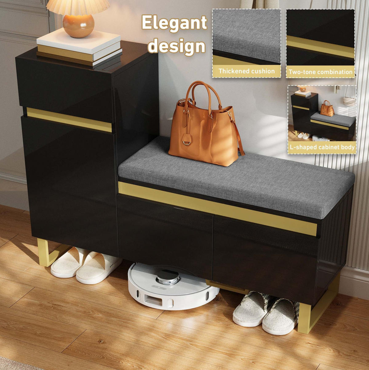 SCHUHSCHRANK 120/85/35 cm Schwarz aus MDF mit Sitzkissen - Schwarz, Holzwerkstoff (120/85/35cm) - OKMYHOME