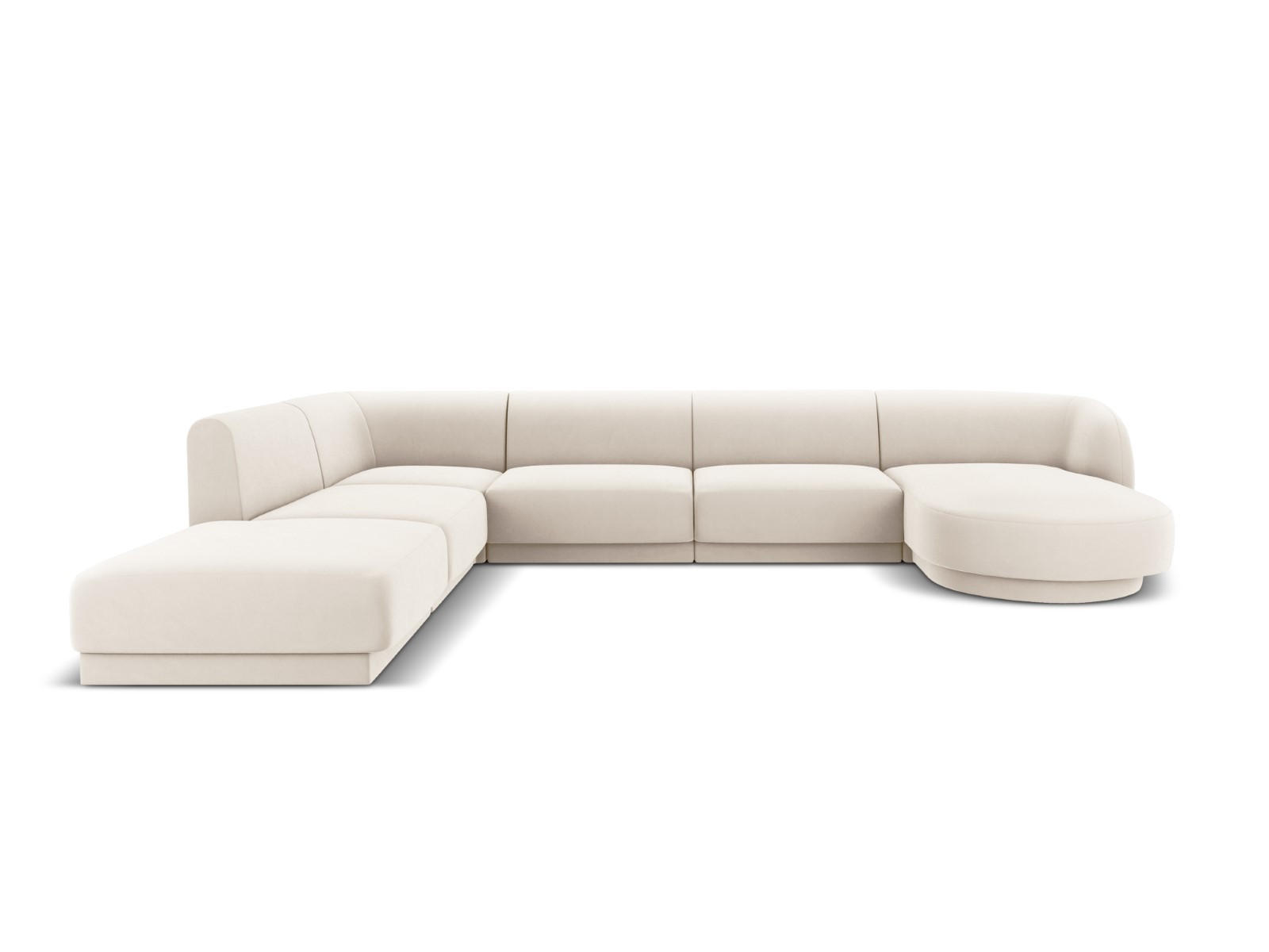 PANORAMASOFA links Miley aus Samt leichtes beige 6 Sitzplätze - Beige, Textil (255/70/330cm) - Micadoni