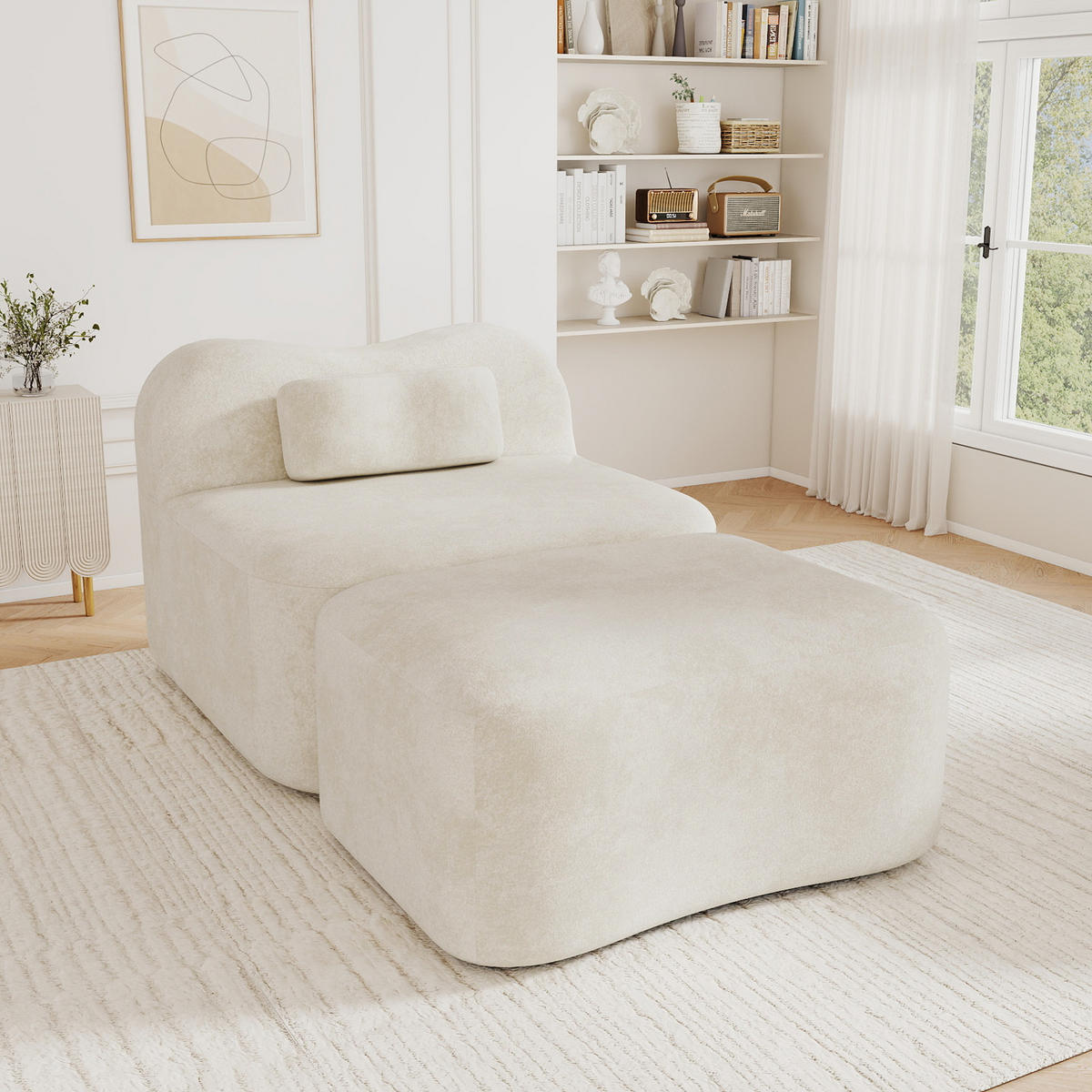 XXL-SESSEL Modular rahmenlos mit Ottoman, DE-42655, Beige - Beige, Textil (96/70/167cm) - ComfortXL