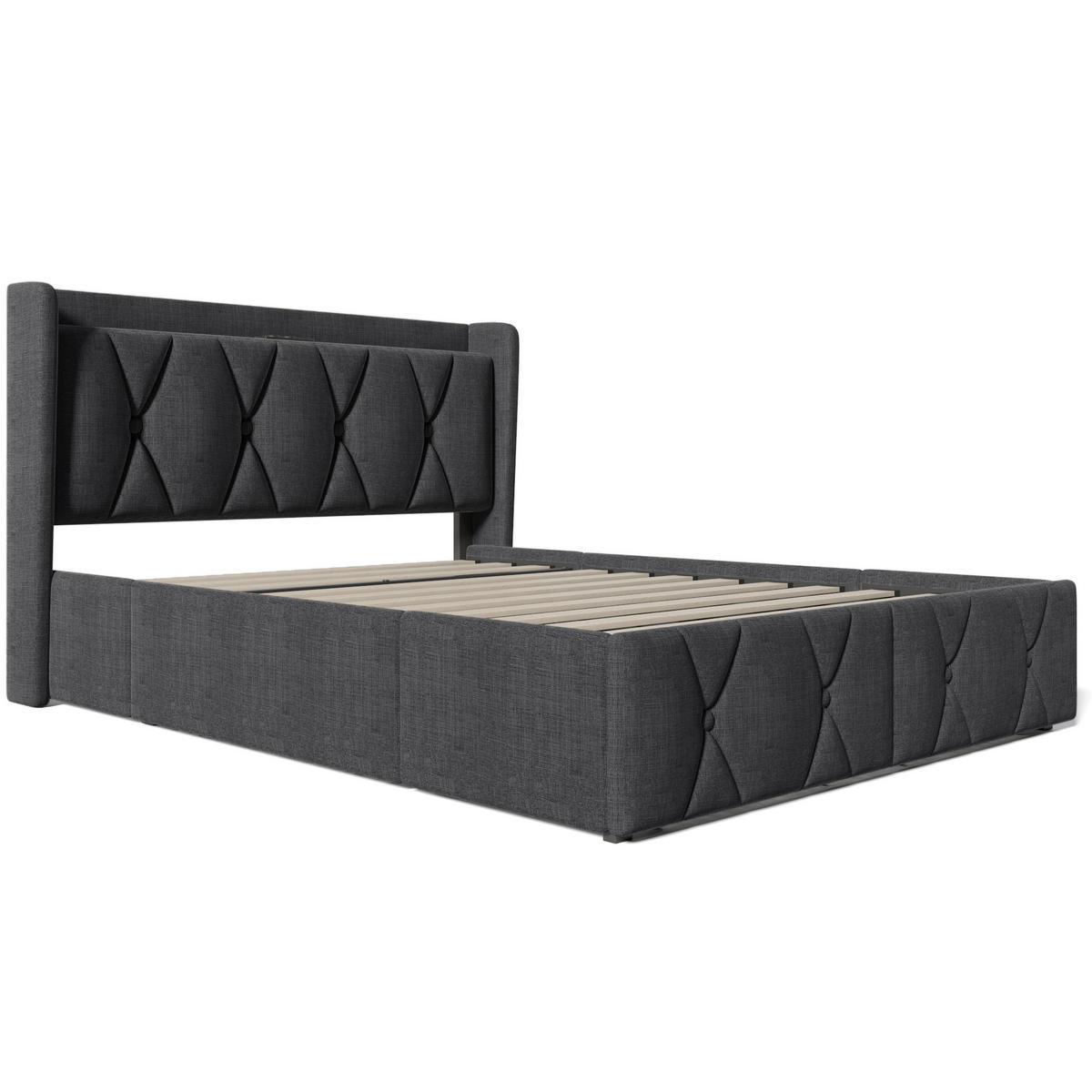 ČALOUNĚNÁ POSTEL 140/200 cm v šedé barvě se 4 zásuvkami, USB a zásuvkami - šedá, kov/kompozitní dřevo (140/200cm) - CHICFURN