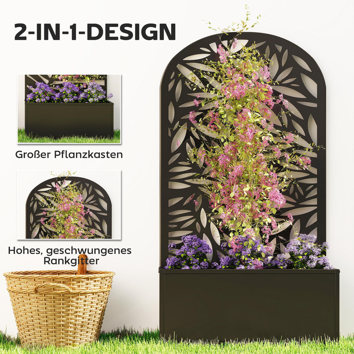 HOCHBEET-MIT-RANKGITTER Metall Schwarz - Schwarz, Metall (23/113/61cm) - Outsunny