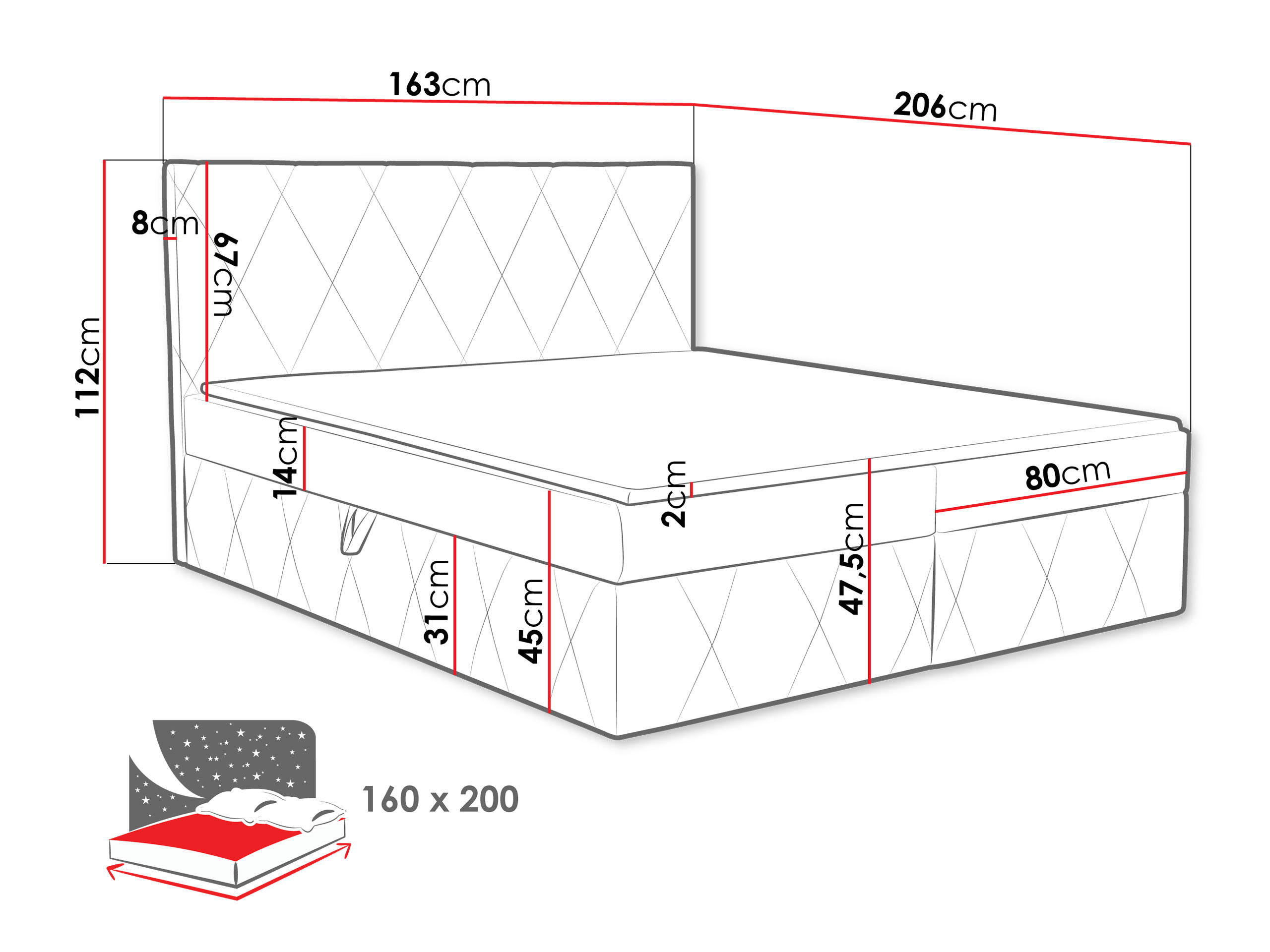 Thumbnail - Mirjan24 Boxbett, Rot, Holzwerkstoff, H3, Rechteckig, 160x200 cm, Schlafzimmer, Betten, Boxspringbetten