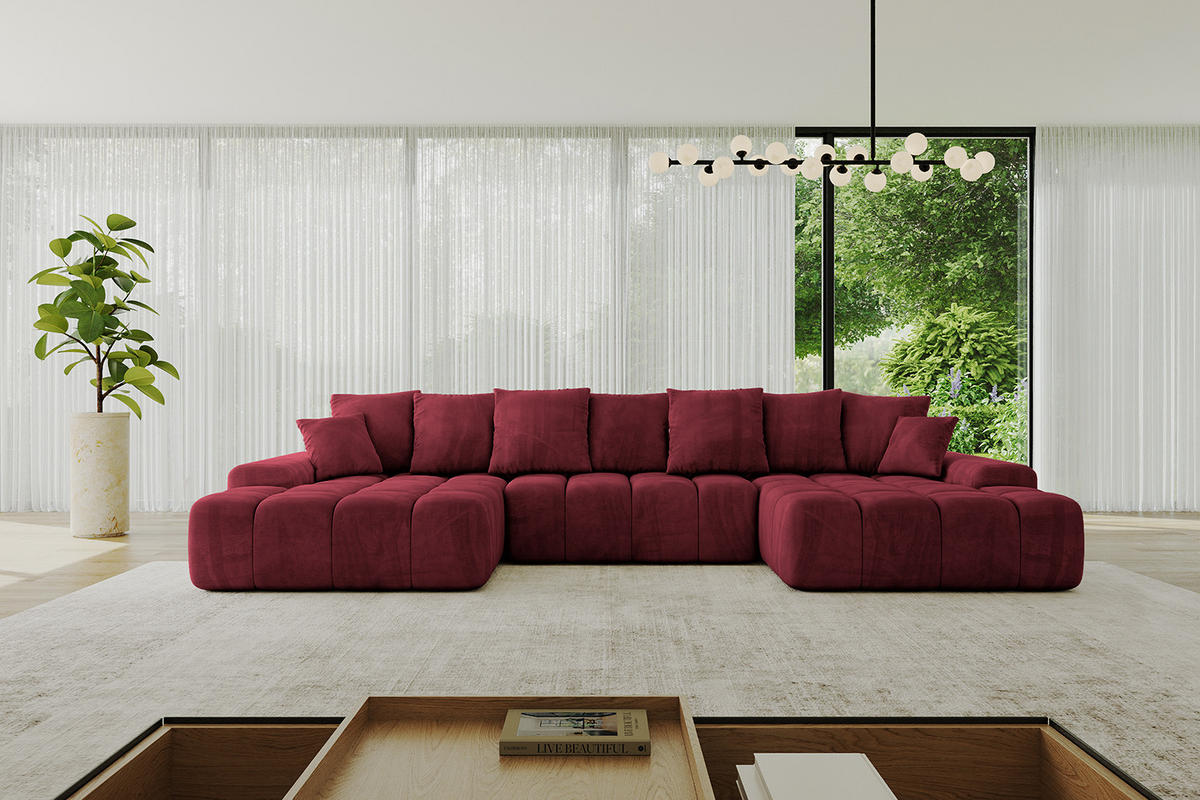 WOHNLANDSCHAFT ENSI-U - 353x164x69 cm Bordeaux - Bordeaux, Holzwerkstoff/Kunststoff (357/69/164cm) - ALTDECOR