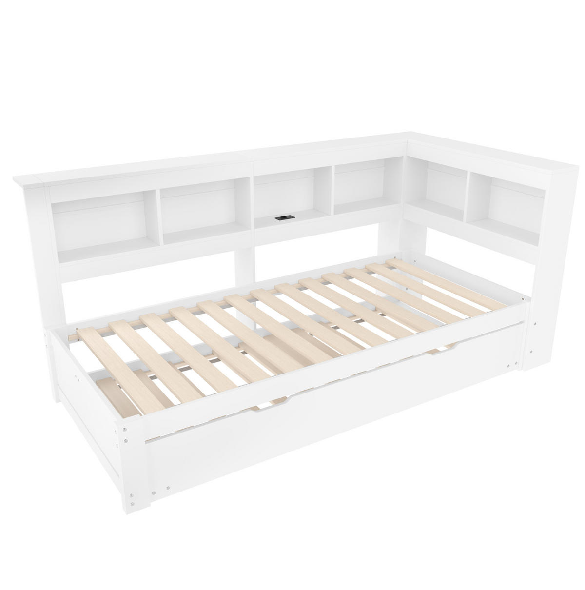 AUSZIEHBETT 90/200 cm Weiß mit Steckdose und 2 USB-Anschlüssen - Weiß, Holz (90/200cm) - Flora Grace