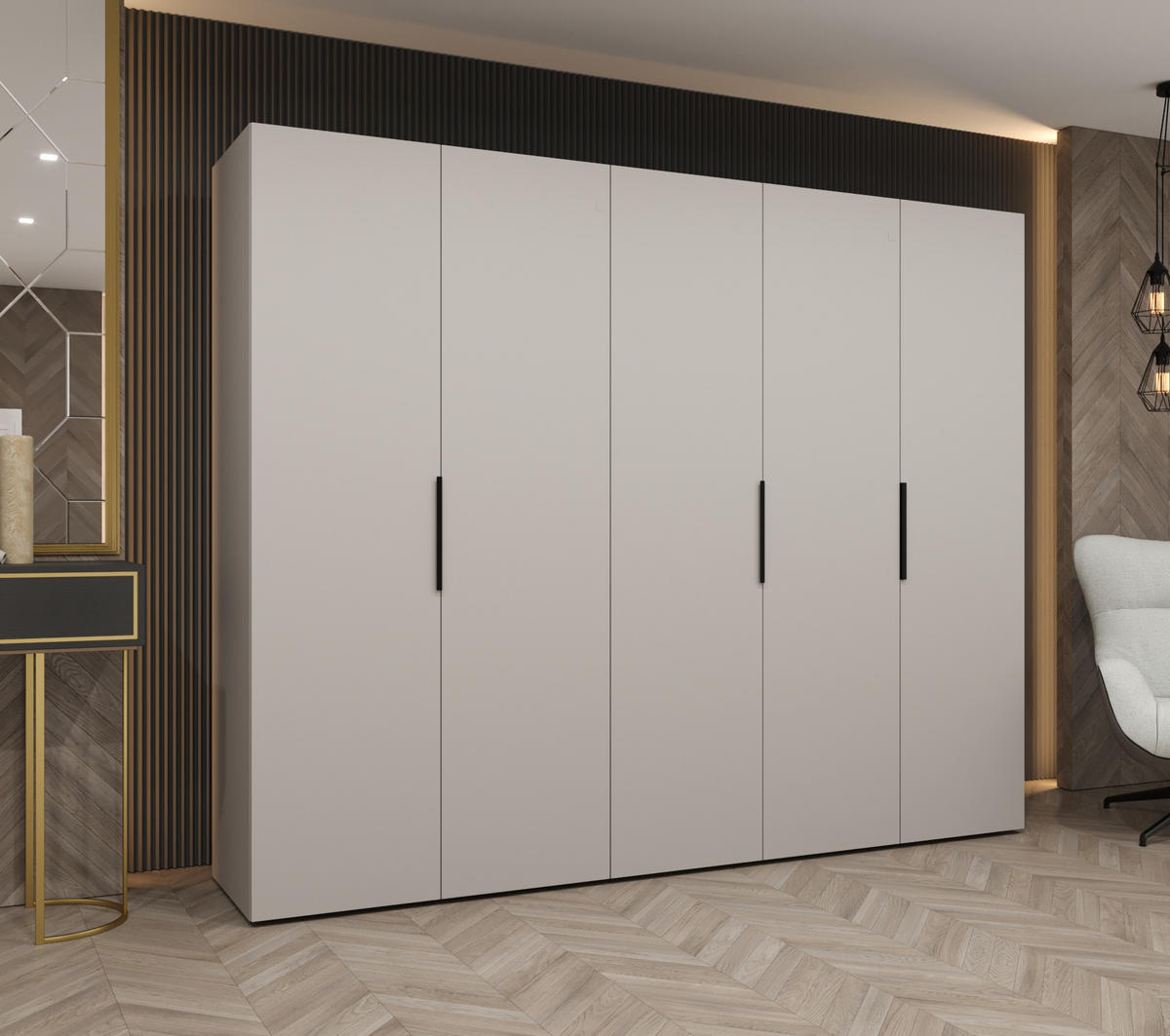 DREHTÜRENSCHRANK 202/250/52 5-türig - Kaschmir/Schwarz, Holz (250/202/52cm) - MÖBEL KRYSPOL