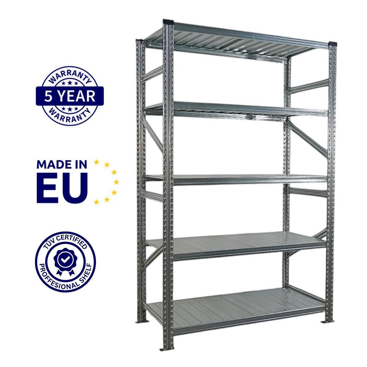 FACHBODENREGAL Proximo 200x120x60cm 5 Ebenen Fachlast 200 kg Beidseitig nutzbar Verzinkt - Silberfarben, Metall (120/200/60cm) - PROREGAL