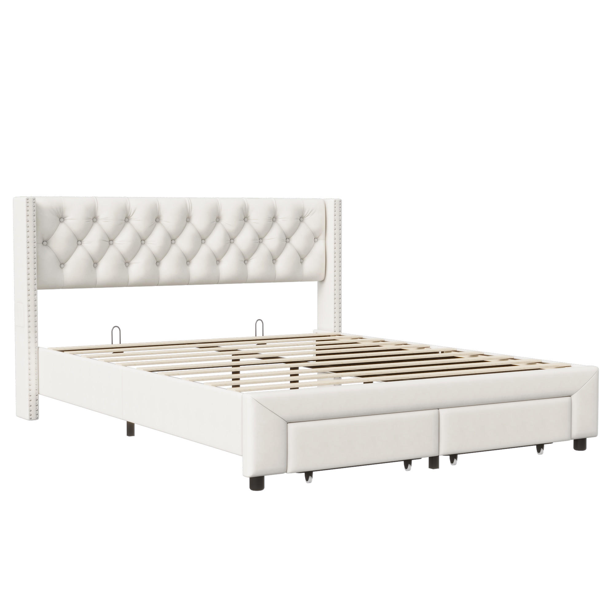 POLSTERBETT 160x200 cm mit Schubladen, LED, USB, Samt, Beige - Beige, Metall (160/200cm)