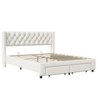 POLSTERBETT 160x200 cm mit Schubladen, LED, USB, Samt, Beige - Beige, Metall (160/200cm)