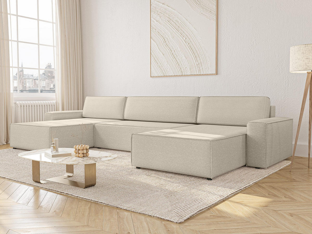 WOHNLANDSCHAFT Lummo U mit Schlaffunktion, Beige - Beige, Textil (386/70/185cm) - Fedve