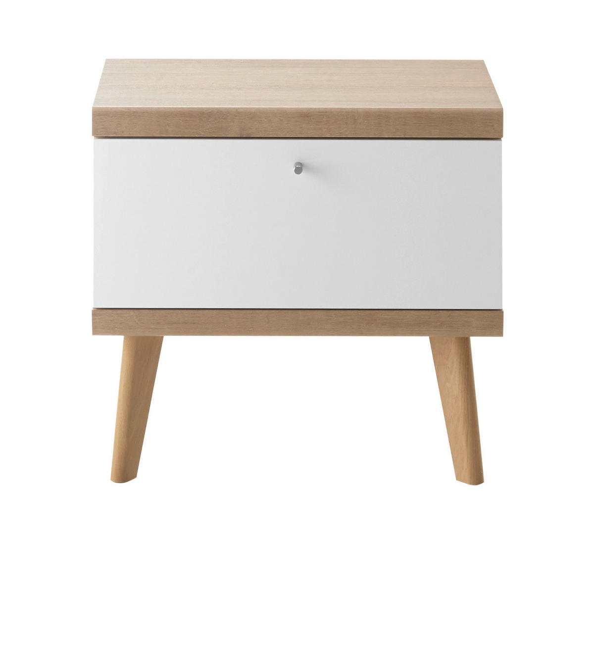 NACHTTISCH weiß, Eiche Riviera, Nachtkommode skandinavisch, 54 x 50 cm - Eichefarben/Weiß, Holz/Holzwerkstoff (40/50/54cm) - Furn.Design