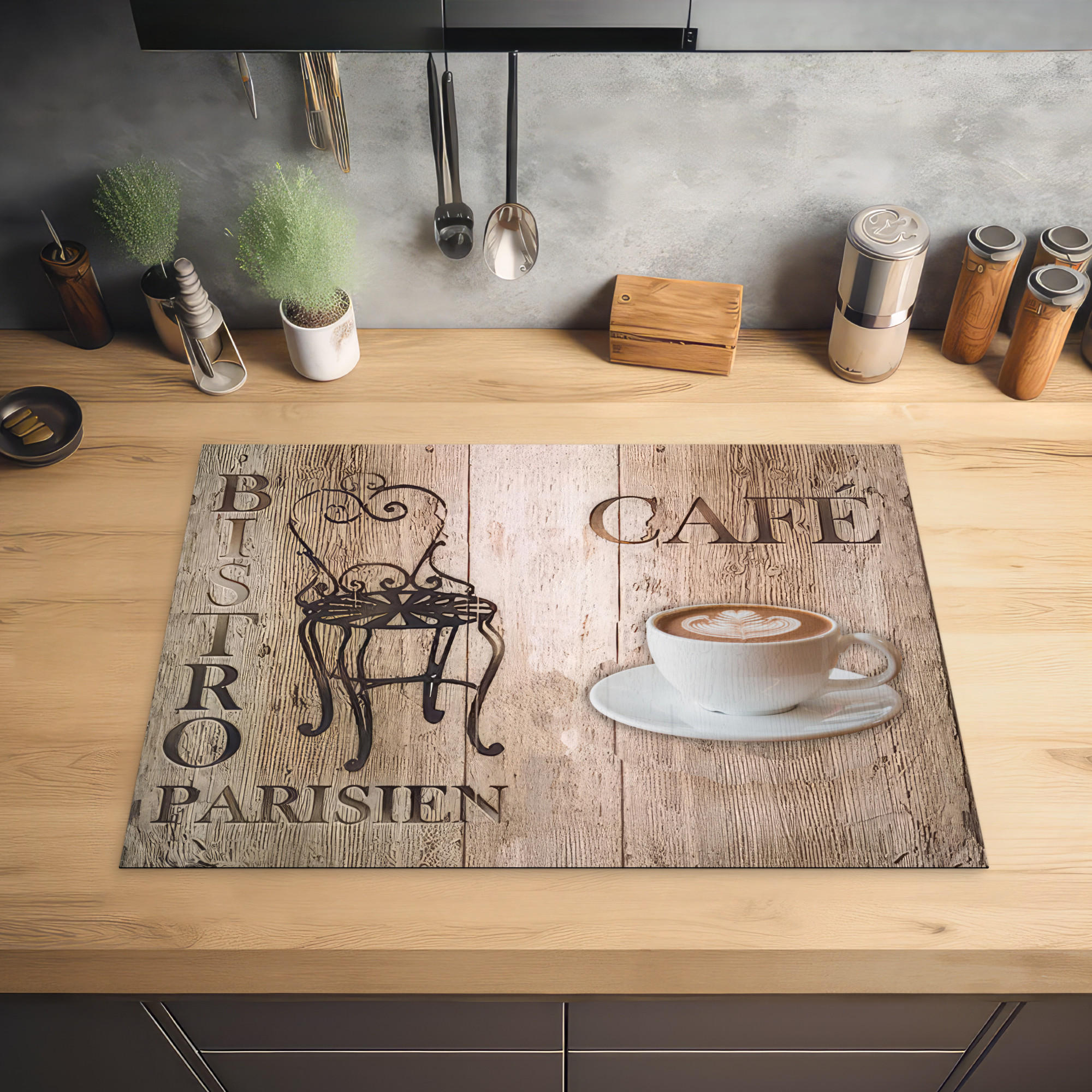 HERDABDECKPLATTE Bistro Parisien - Café - Kaffee - Jahrgang 75x52 cm - Cappuccino, Kunststoff (75/0.2/52cm) - MuchoWow