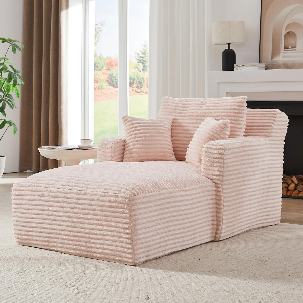 RELAXSESSEL aus Cord Modulare Chaiselongue & ohne Montage - Rosa, Textil (33/127/33cm) - Urban Meuble