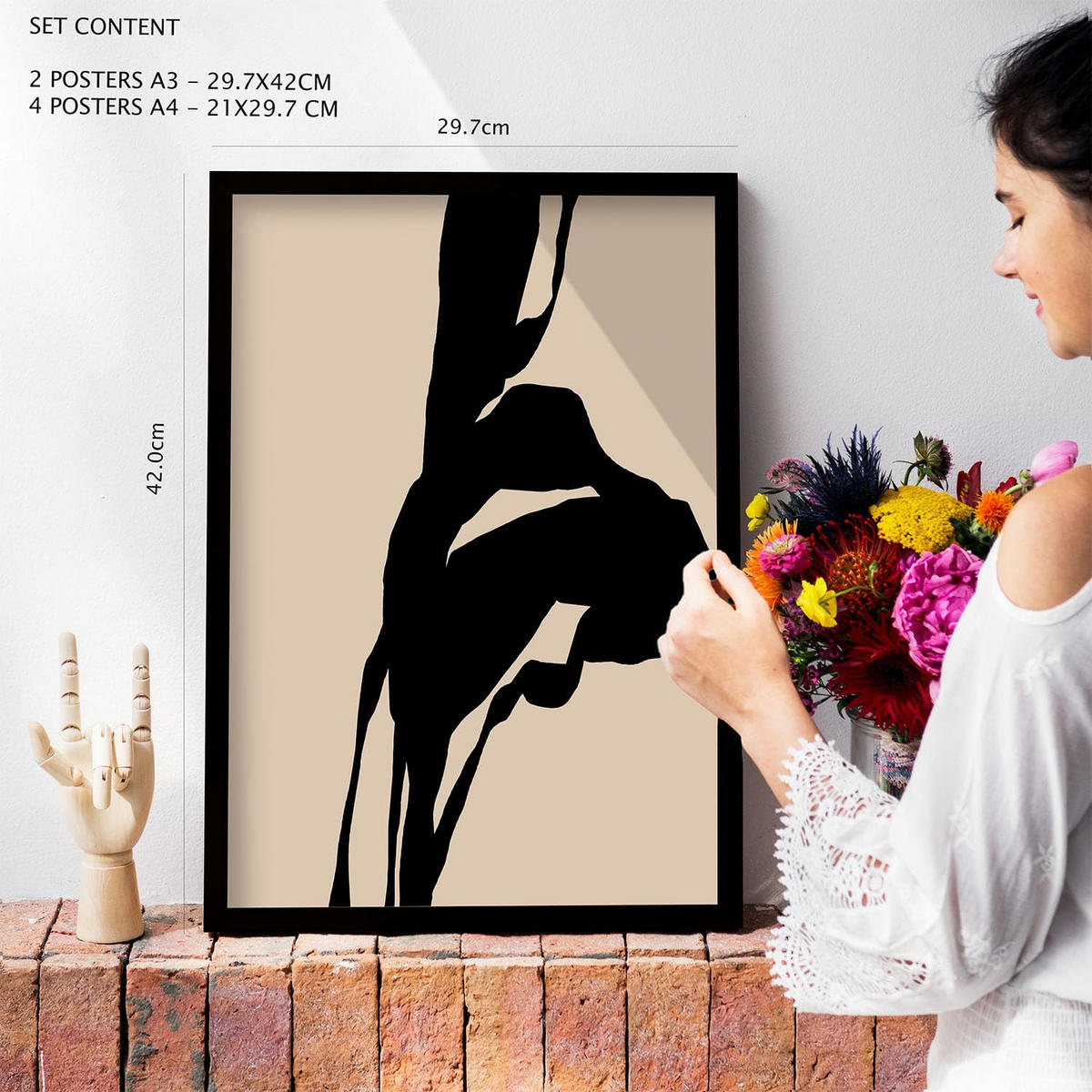 POSTER Set Mit 6 Kraftvoll In Abstrakter Form Ästhetische Dekorative Gemälde Für Ihr Wohnzimmer, Schlafzimmer Oder Zuhause A3 & A4 Schwarzer Rahmen - Schwarz, Papier (29/3cm) - Nacnic
