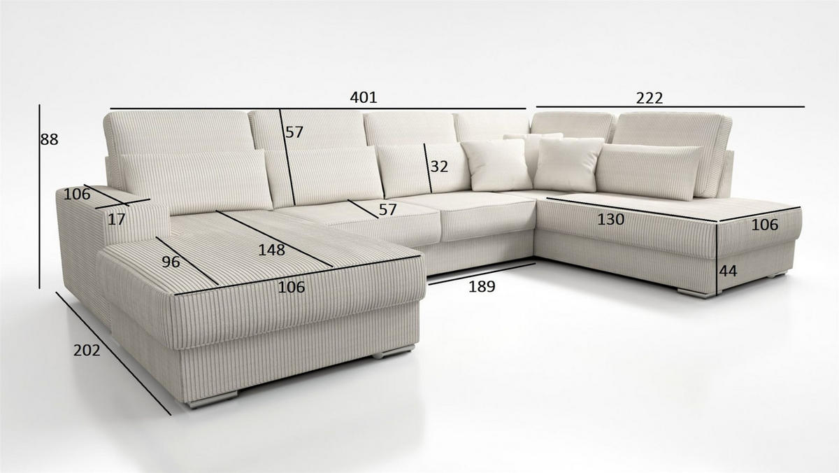 WOHNLANDSCHAFT Nevio In Scala - Beige, Holzwerkstoff/Textil (401/88/226cm) - Fun Möbel