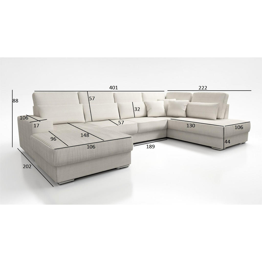 Thumbnail - Fun Möbel Wohnlandschaft, Creme, Textil, Ottomane links, 401x88x226 cm, Wohnzimmer, Sofas & Couches, Wohnlandschaften, W...