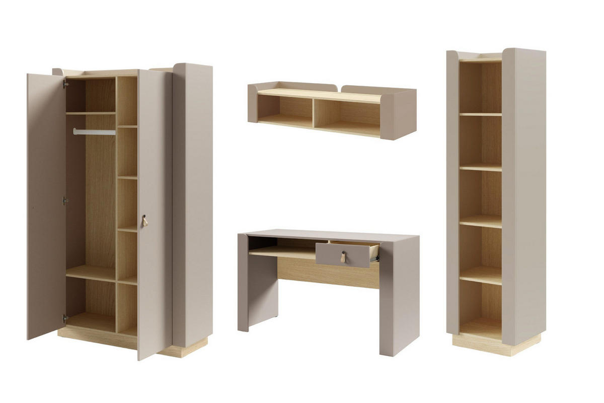 JUGENDZIMMER-SET SOVI E 4-teilig in Porcini / Eiche Mavelie - Eichefarben/Braun, Holzwerkstoff (285/201/52cm) - Deine Möbel 24
