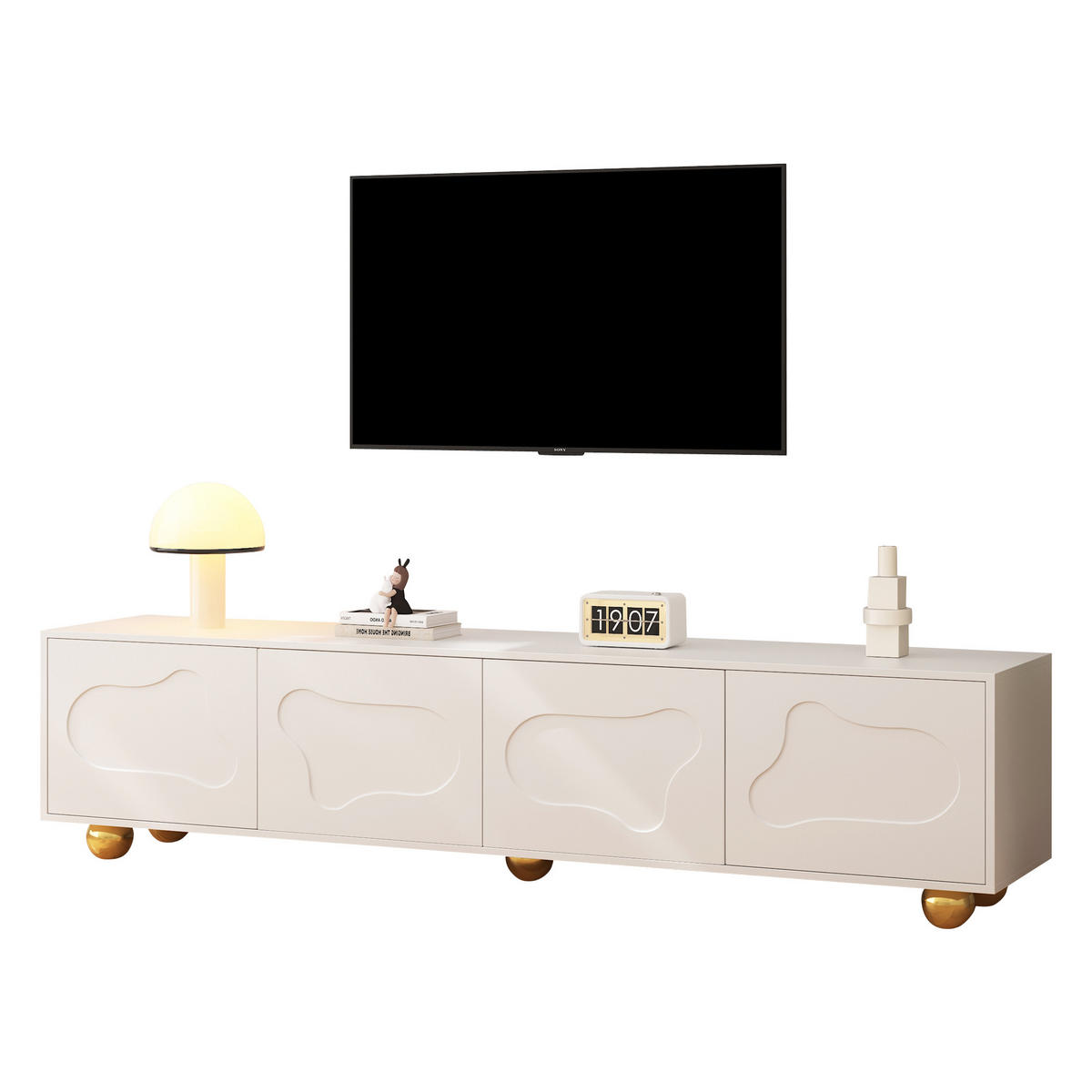TV-SCHRANK 180/40/45 cm weiß Spanplatte mit 2 Schränken und Wolkenform - Weiß, Holzwerkstoff (180/45/40cm) - OKWISH