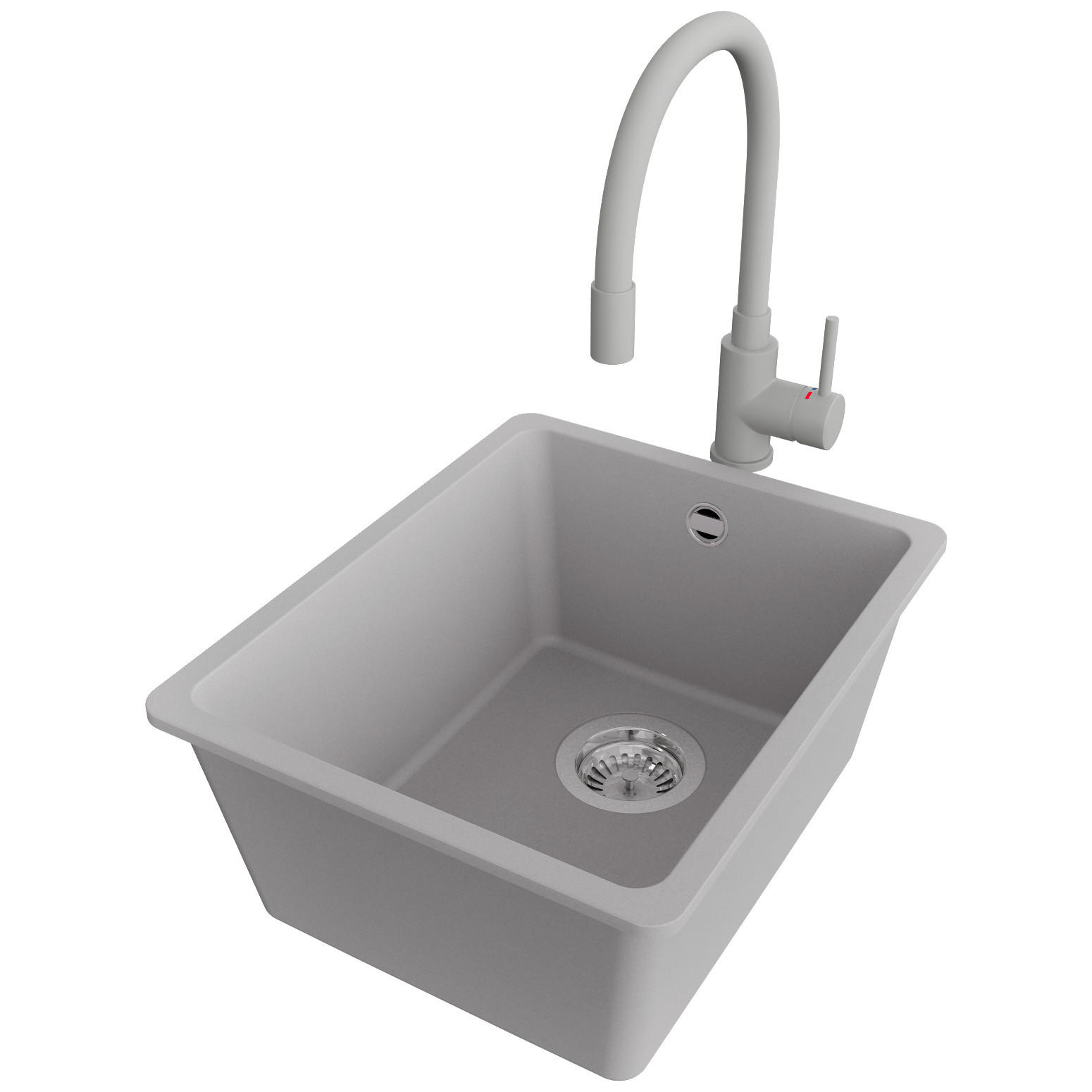 GRANITSPÜLE Venedig Slim Easy, 2-er set Grau 36/44 cm 1 Becken + Küchenarmatur 38/14 cm + Ablauf-Set ab 40er Unterschrank - Chromfarben/Grau, Kunststoff (36/20/44cm) - Primagran