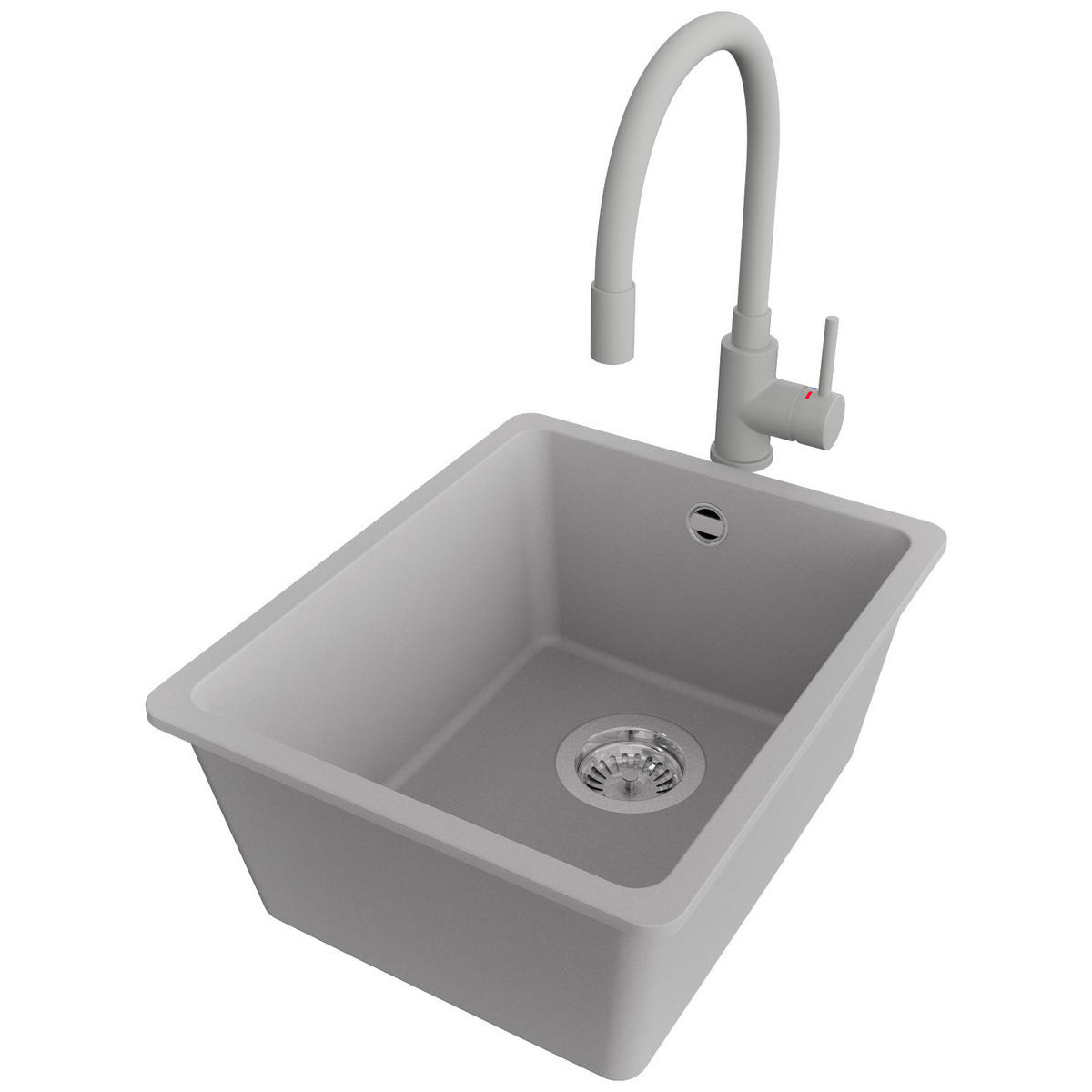 GRANITSPÜLE Venedig Slim Easy, 2-er set Grau 36/44 cm 1 Becken + Küchenarmatur 38/14 cm + Ablauf-Set ab 40er Unterschrank - Chromfarben/Grau, Kunststoff (36/20/44cm) - Primagran