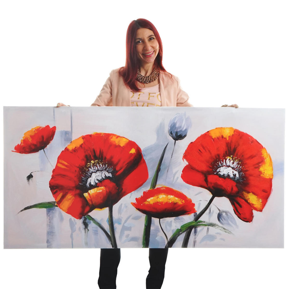 ÖLGEMÄLDE ROTER MOHN HANDGEMALT Mehrfarbig - Multicolor, Textil (140/70cm) - MCW