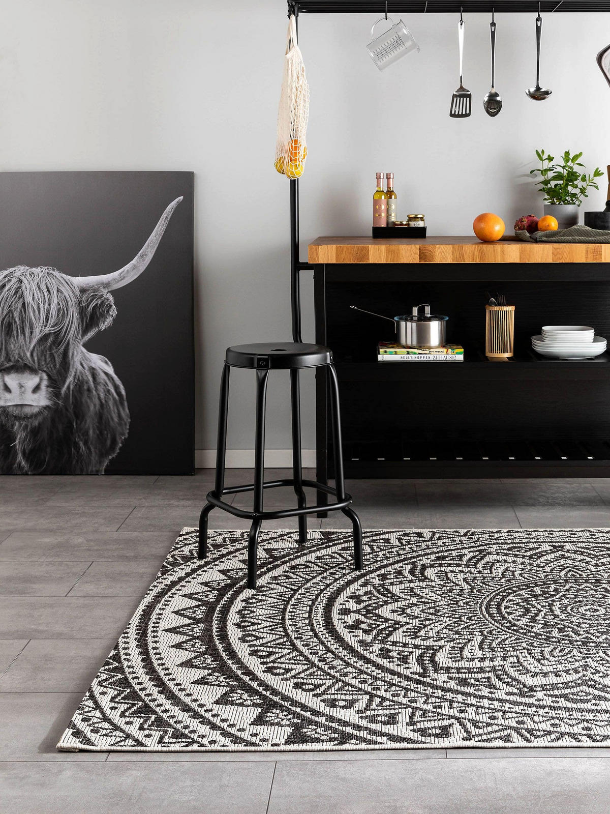 OUTDOORTEPPICH Cleo Weiß/Schwarz 120x170 cm - Weiß, Textil (120/170cm) - benuta Nest