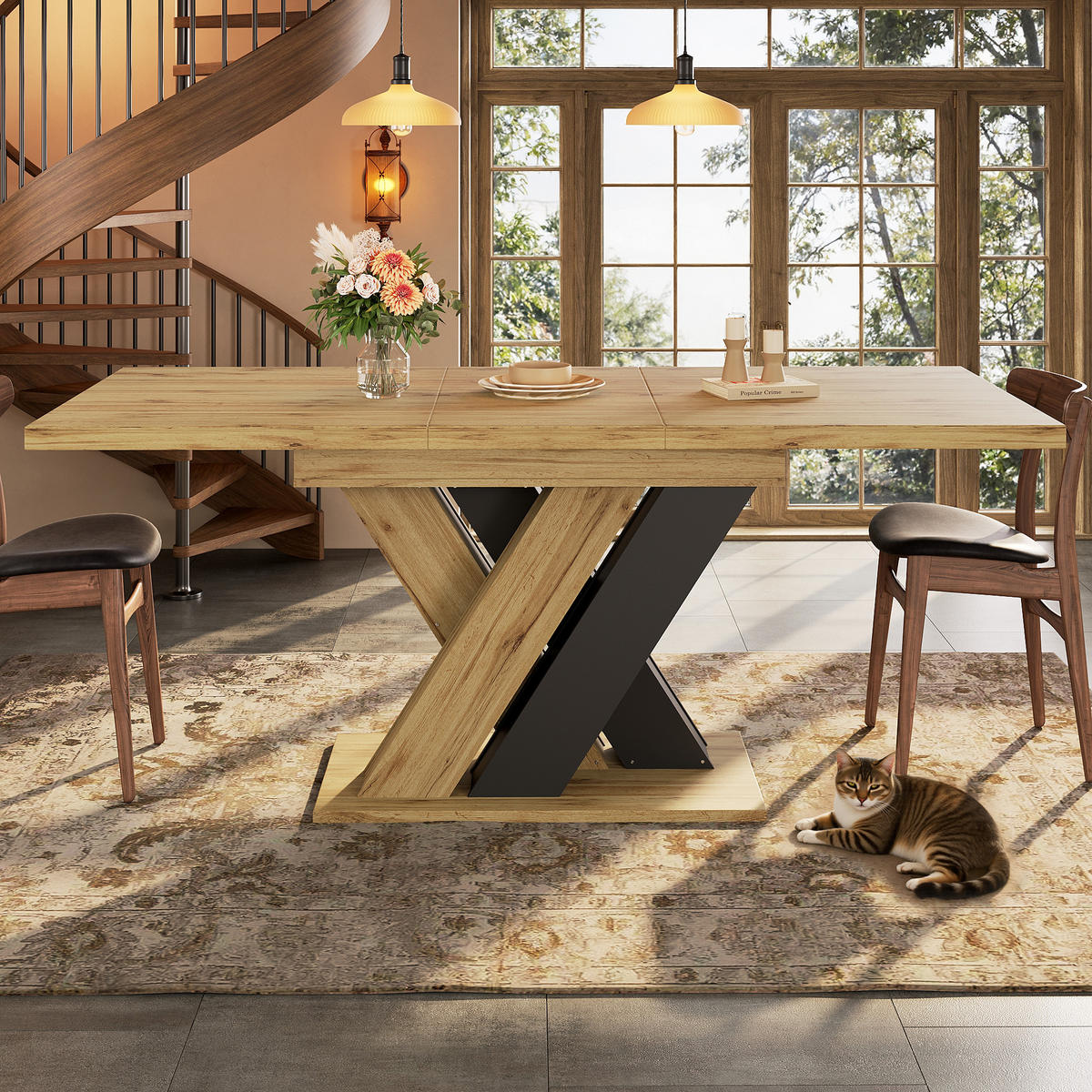 AUSZIEHTISCH Holzoptik 119-158,5/80/75 cm - Schwarz, Holz (80/119/75cm) - PANGIVO