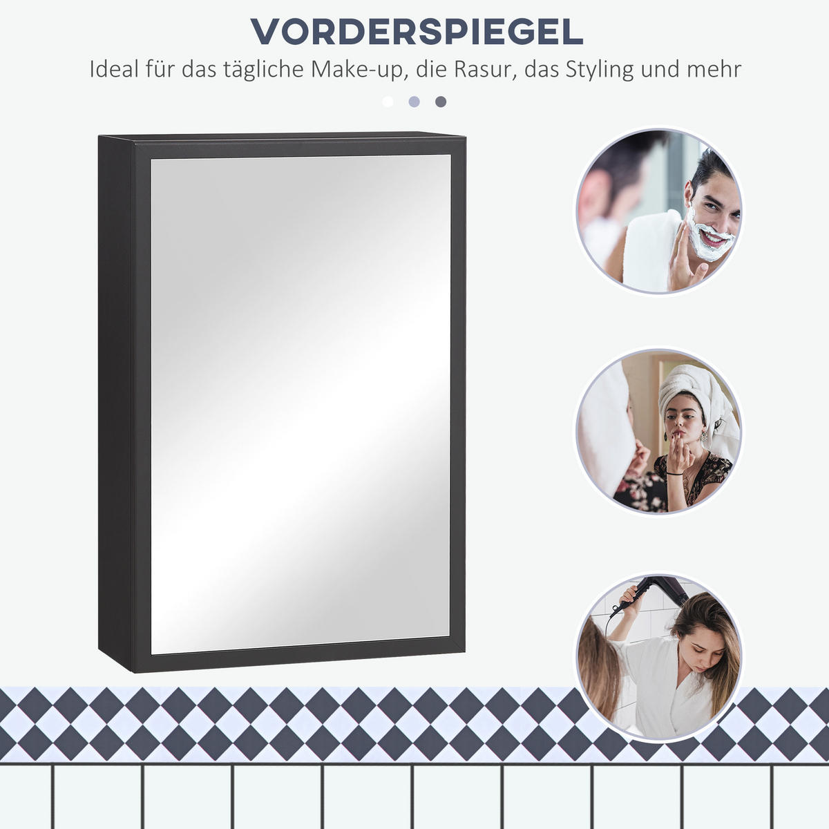 SPIEGELSCHRANK mit 3 Schichten, für Badezimmer, Schlafzimmer, Edelstahl, Schwarz - Schwarz, Glas (15/60/40cm) - Kleankin