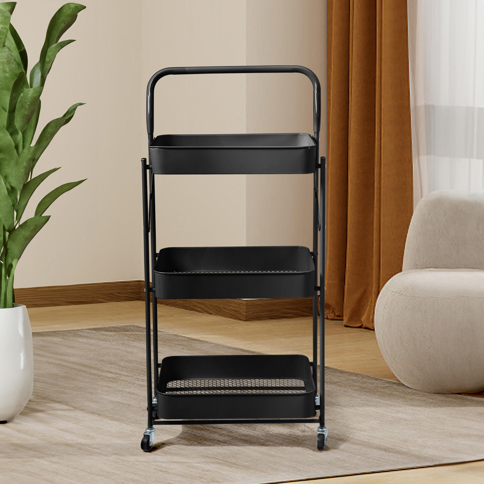 SERVIERWAGEN mit 3 Etagen Schwarz - Schwarz, Metall (45/93/30cm) - SVITA