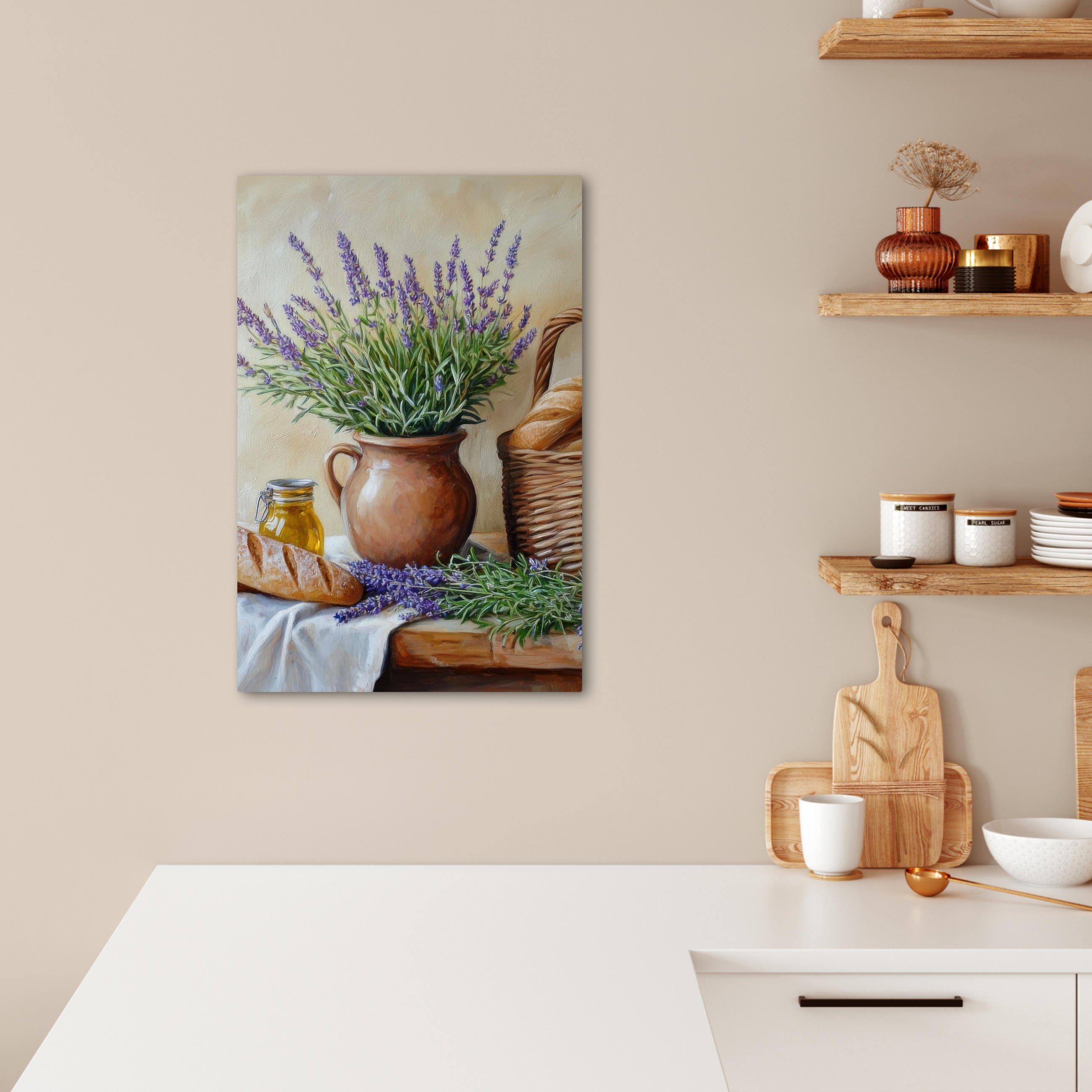 LEINWANDBILD Lavendel - Brot - Stilleben 40x60 cm - Flieder, Textil (40/60cm) - MuchoWow