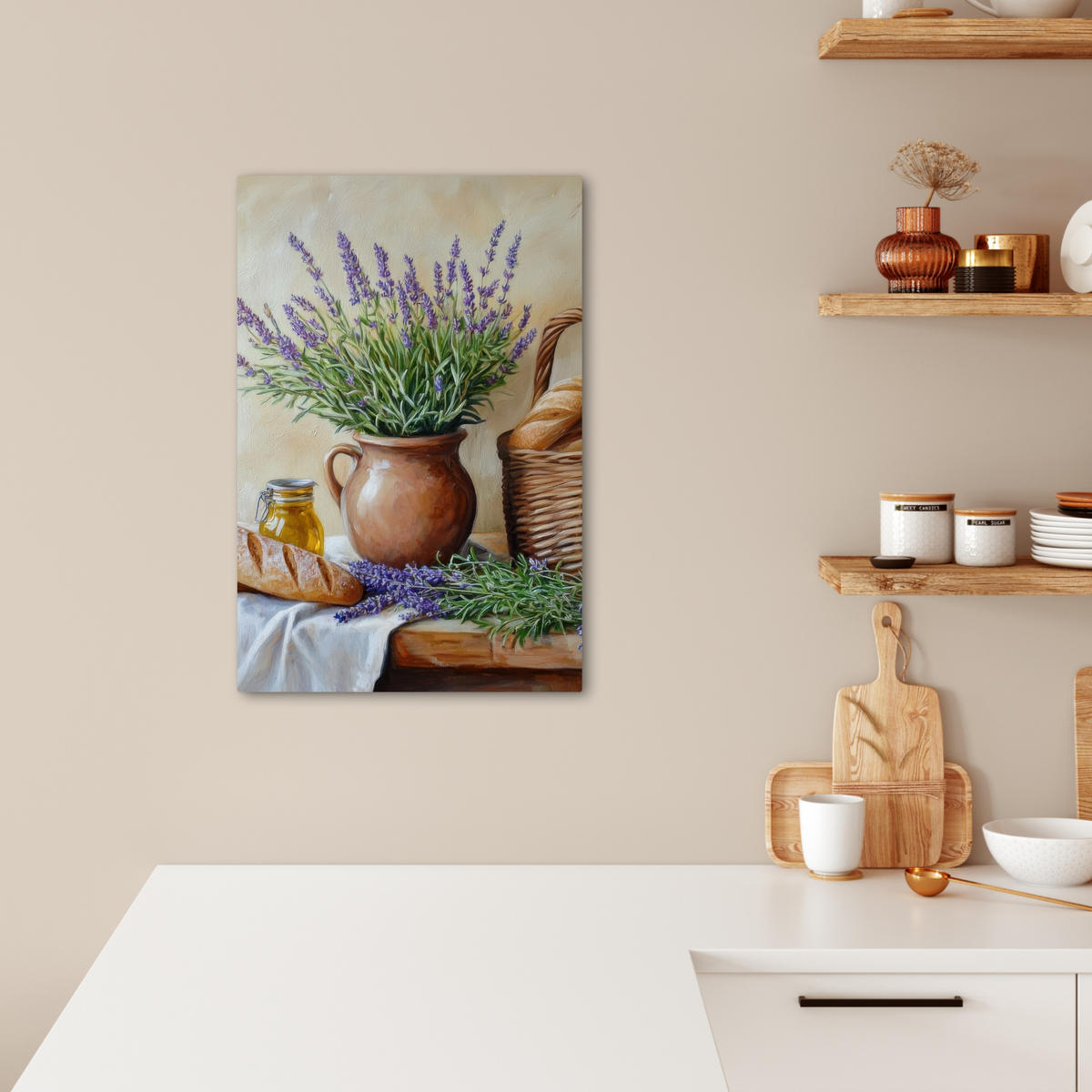 LEINWANDBILD Lavendel - Brot - Stilleben 40x60 cm - Flieder, Textil (40/60cm) - MuchoWow