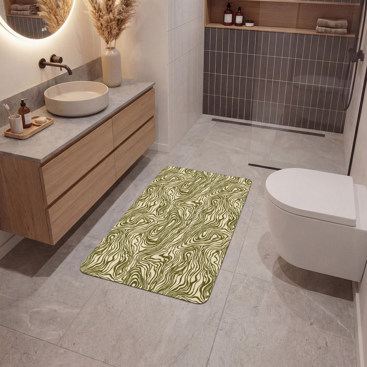 KOUPELNOVÁ PŘEDLOŽKA Abstraktní - Mramor - Zelený 60x90 cm - tmavě zelená, textil/plast (60/90cm)