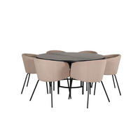 TISCHGRUPPE Khaki - Dunkelbraun/Beige, Holzwerkstoff/Textil (140/74/140cm) - ebuy24