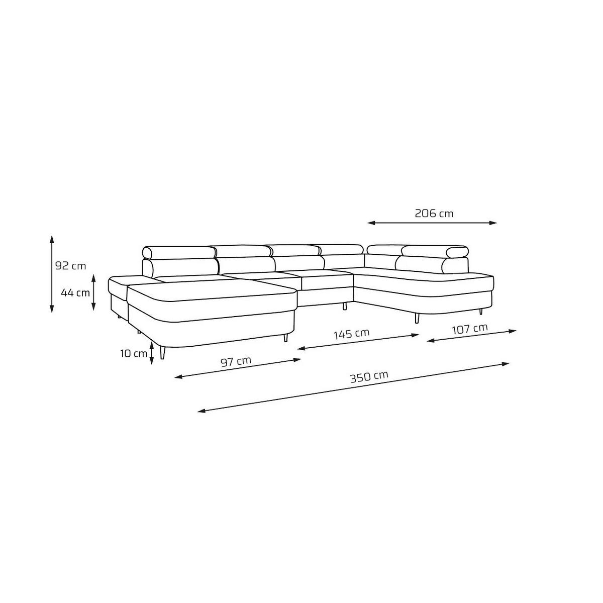 ECKSOFA U-Form PRIAM U Rechts mit Schlaffunktion 126x270 Velours Grün - Schwarz/Grün, Holz/Textil (203/91/350cm) - Muffo