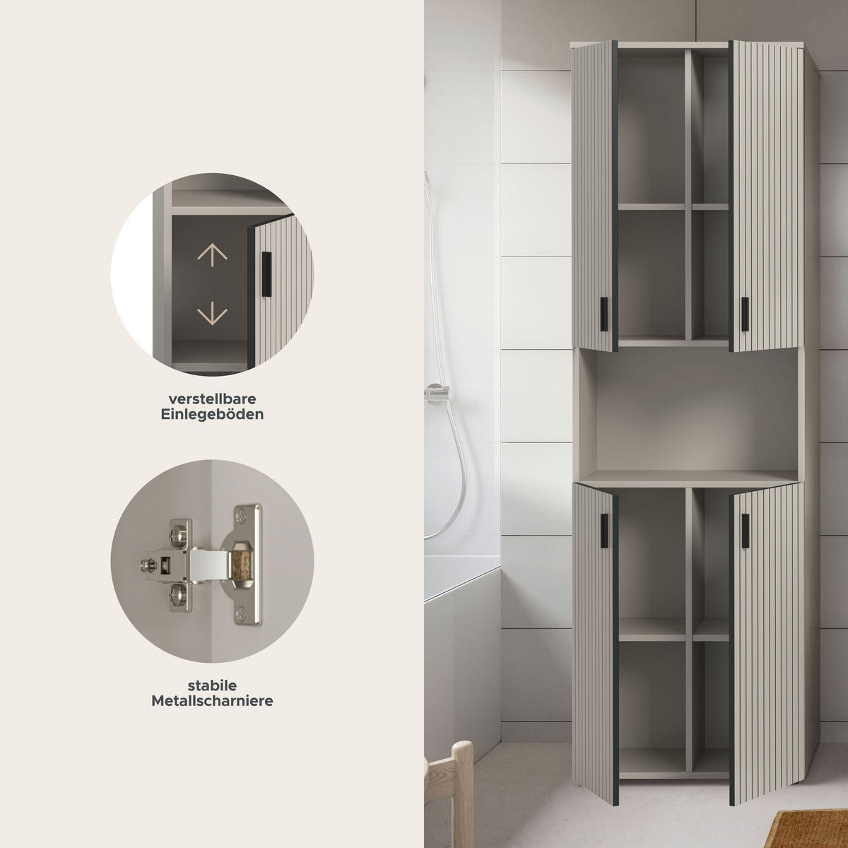 BADSCHRANK MONE (B/H/T: ca. 60/192/30 cm) in Kaschmir/Kaschmir - Kaschmir, Holzwerkstoff (60/192/30cm)