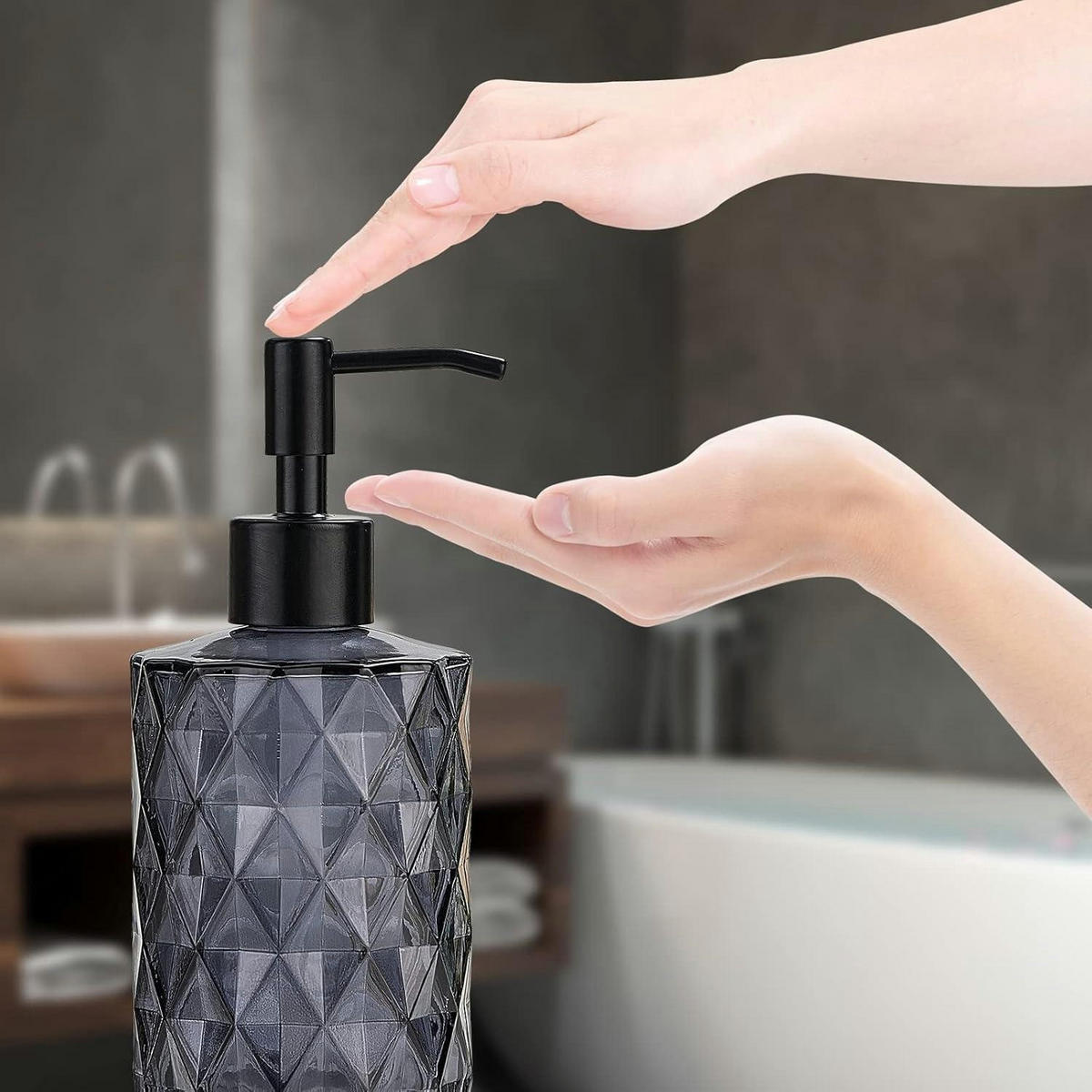 SEIFENSPENDER 2er-Set Glas Schwarz 340 ml - Schwarz, Glas (7.4/12.7/17cm)